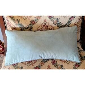 Lt Celadon Gray Trim Chamois Like Cloth Zippered Duck Feather Insert Pillow